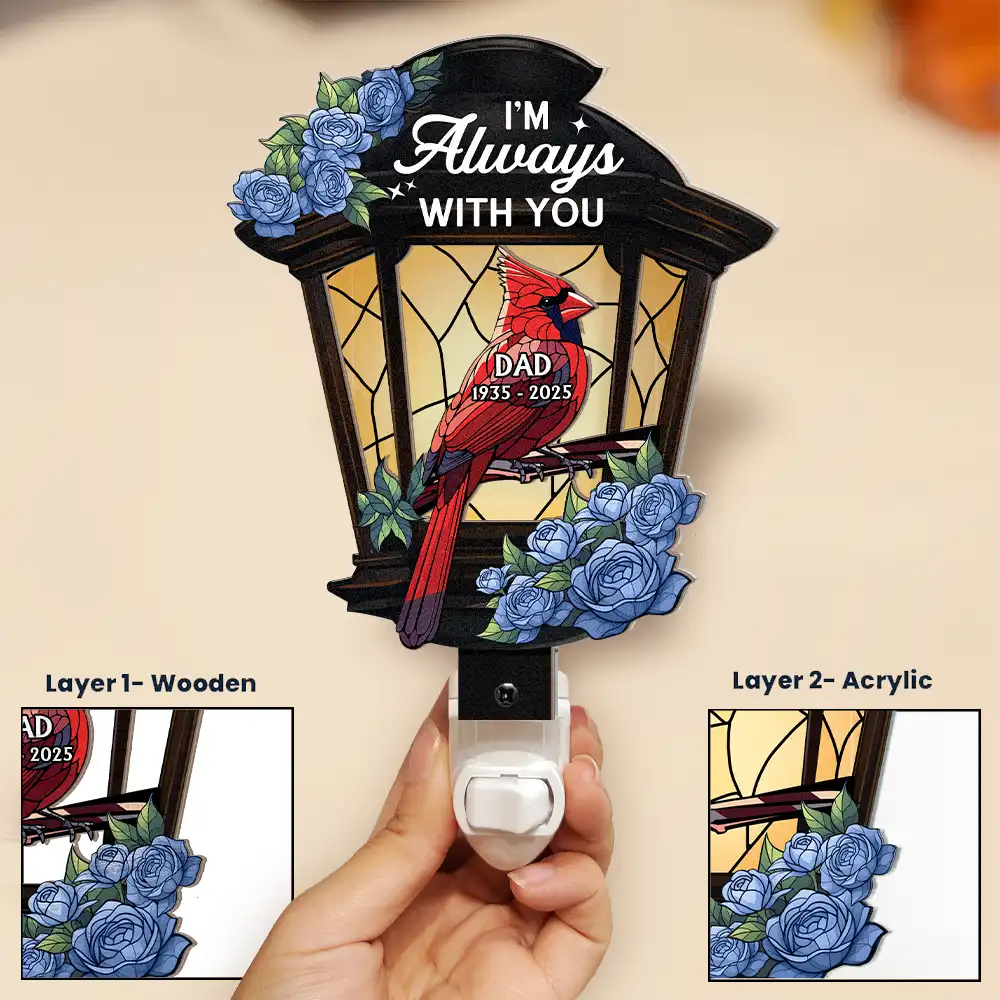 Memorial,Sad,Gift For Yourself,Gift For Daughter,Gift For Son - Memorial Cardinal Lantern - Personalized Plug-in Night Light