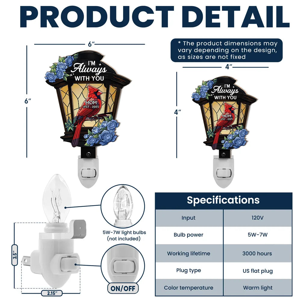 Memorial,Sad,Gift For Yourself,Gift For Daughter,Gift For Son - Memorial Cardinal Lantern - Personalized Plug-in Night Light