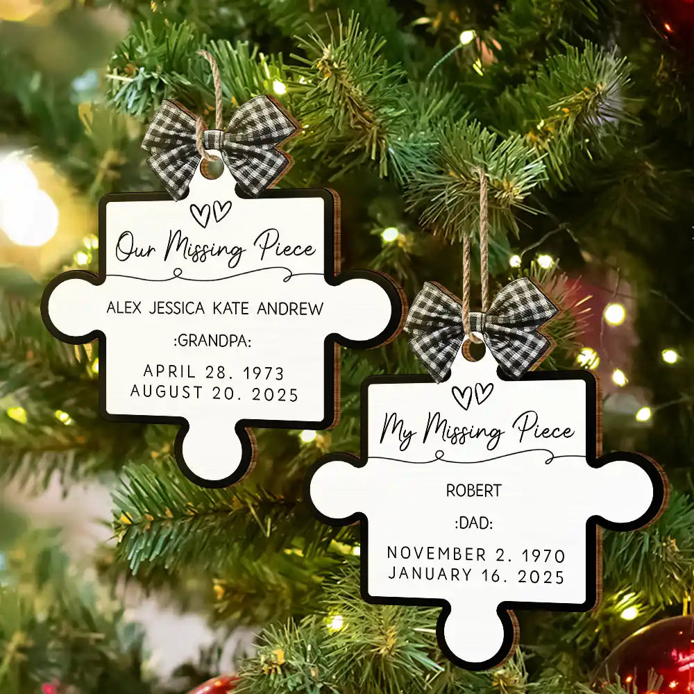 Memorial,Gift For Women,Gift For Men,Family,Sad,Top Market - Memorial Family Our Missing Piece - Personalized Custom Shaped Wooden Ornament