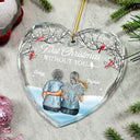 Christmas,Gift For Couples,Memorial,Gift For Husband,Gift For Wife,Love - Memorial First Christmas Without You - Personalized Heart Shaped Glass Ornament