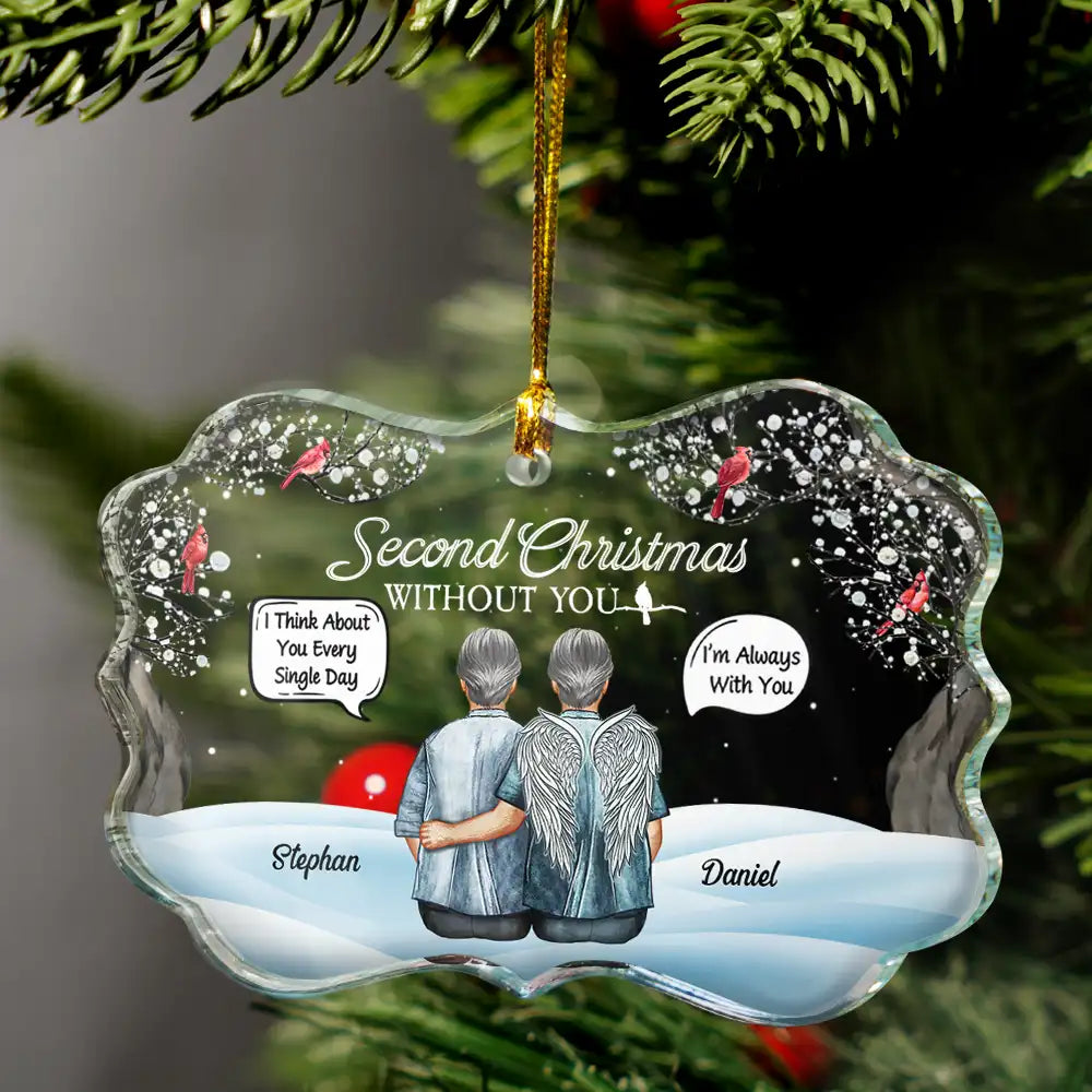 Gift For Couples,Old Couples,Gift For Husband,Gift For Wife,Parents,Memorial,Sad,Christmas - Memorial First Christmas Without You - Personalized Medallion Glass Ornament