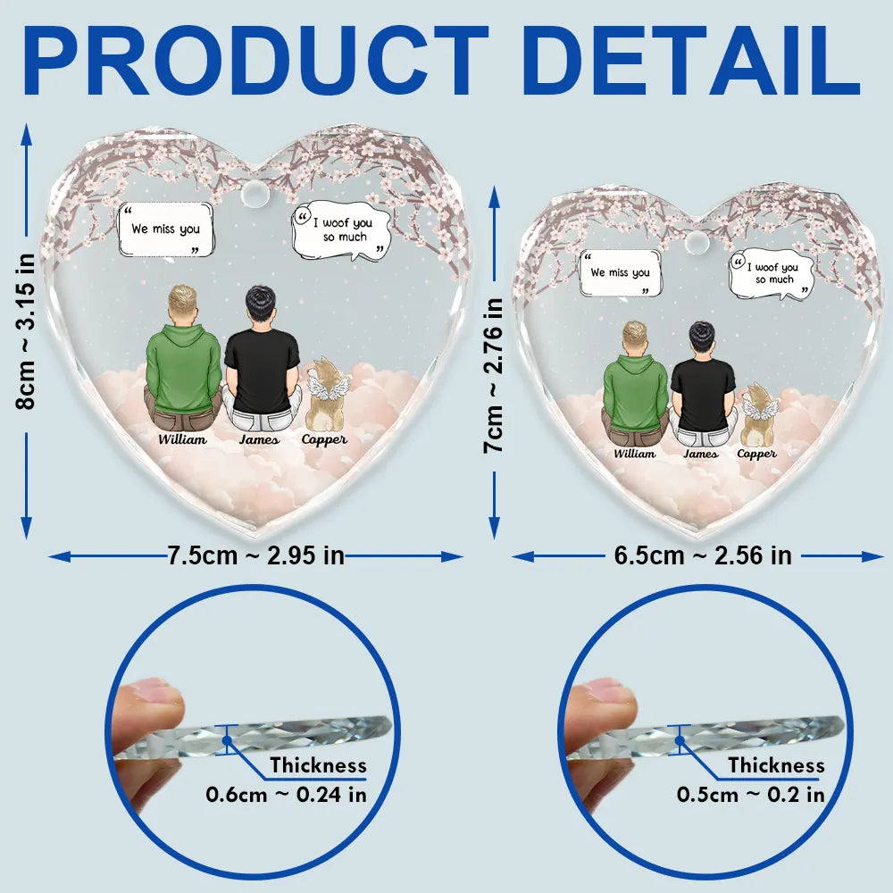 Christmas,Memorial,Pet Lovers,Dog Lovers,Cat Lovers,Sad - Memorial I Miss You I Know - Personalized Heart Shaped Glass Ornament