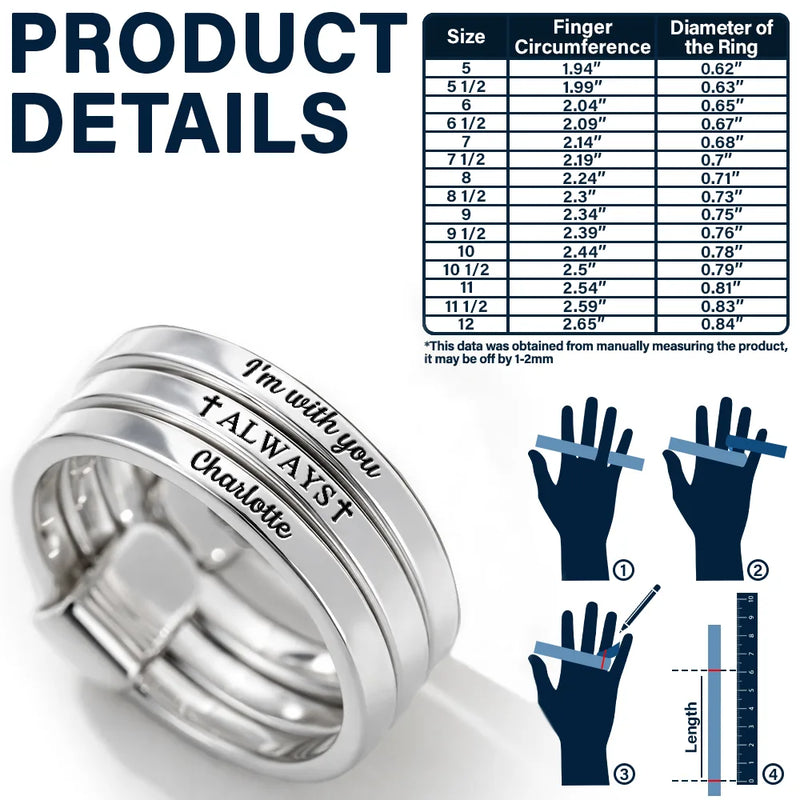 Gift For Wife,Gift For Yourself,Gift For Women,Gift For Mother,Gift For Daughter,Pet Mom,Pet Lovers,Cat Lovers,Cat Mom,Dog Lovers,Dog Mom,Memorial,Sad - Memorial I'm With You Always - Personalized Heart Stacking Rings