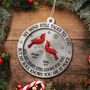 Memorial, Christmas, Family, Parents, Gift For Grandparents, Sad - Memorial My Mind Still Talks To You - Personalized 2-Layered Wooden Ornament