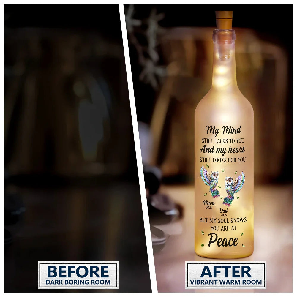 Memorial, Family, Gift For Grandparents, Parents, Sad - Memorial My Mind Still Talks To You - Personalized Bottle Light