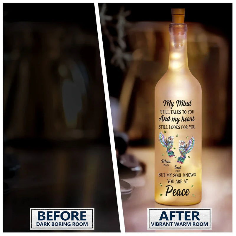 Memorial, Family, Gift For Grandparents, Parents, Sad - Memorial My Mind Still Talks To You - Personalized Bottle Light