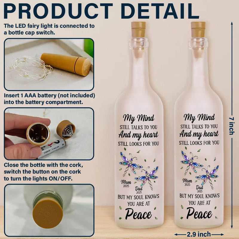 Memorial, Family, Gift For Grandparents, Parents, Sad - Memorial My Mind Still Talks To You - Personalized Bottle Light