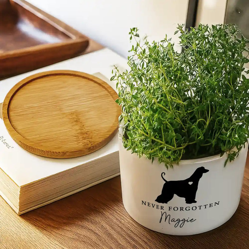 Memorial,Pet Lovers,Pet Mom,Pet Dad,Dog Lovers,Dog Mom,Dog Dad,Sad - Memorial Never Forgotten - Personalized Ceramic Plant Pot