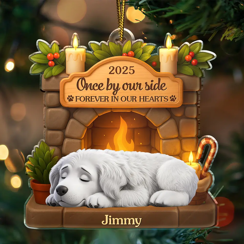 Dog Lovers, Dog Mom, Dog Dad, Dog Couple, Gift For Women, Gift For Men, Memorial, Christmas, Sad - Memorial Once By My Side Forever In My Heart - Personalized Custom Shaped Acrylic Ornament