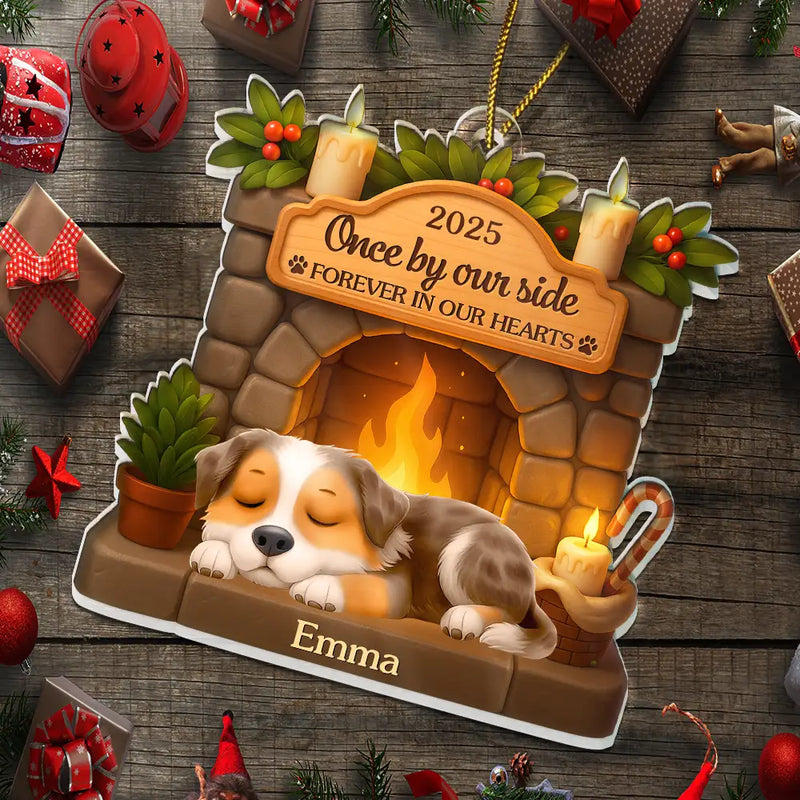 Dog Lovers, Dog Mom, Dog Dad, Dog Couple, Gift For Women, Gift For Men, Memorial, Christmas, Sad - Memorial Once By My Side Forever In My Heart - Personalized Custom Shaped Acrylic Ornament