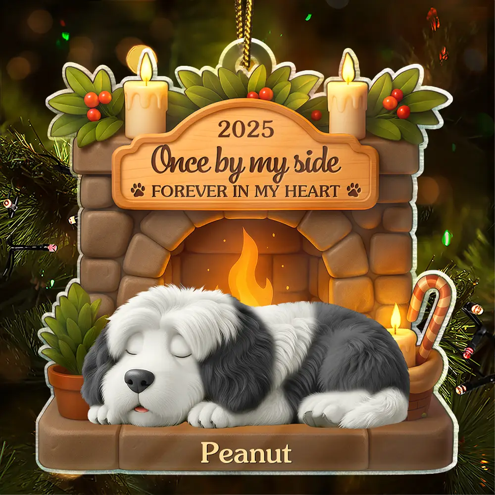 Dog Lovers, Dog Mom, Dog Dad, Dog Couple, Gift For Women, Gift For Men, Memorial, Christmas, Sad - Memorial Once By My Side Forever In My Heart - Personalized Custom Shaped Acrylic Ornament