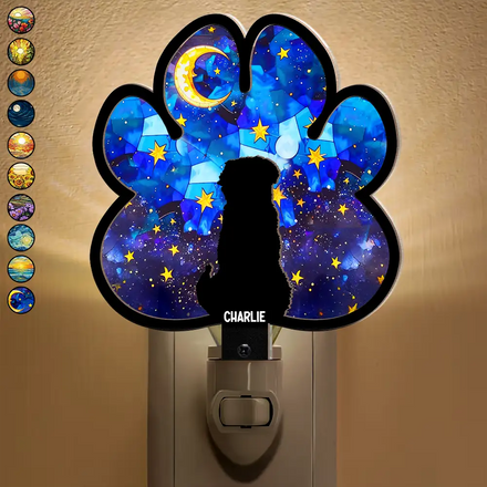 Paw Shaped Light With Dog Cat - Personalized Plug-in Night Light
