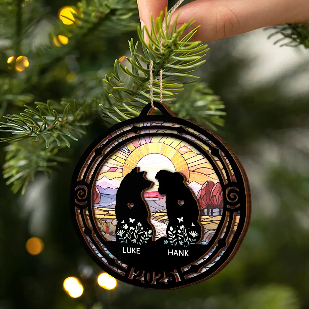 Sad,Memorial,Pet Lovers,Christmas - Memorial Pet Silhouette - Personalized 2-Layered Wooden Ornament