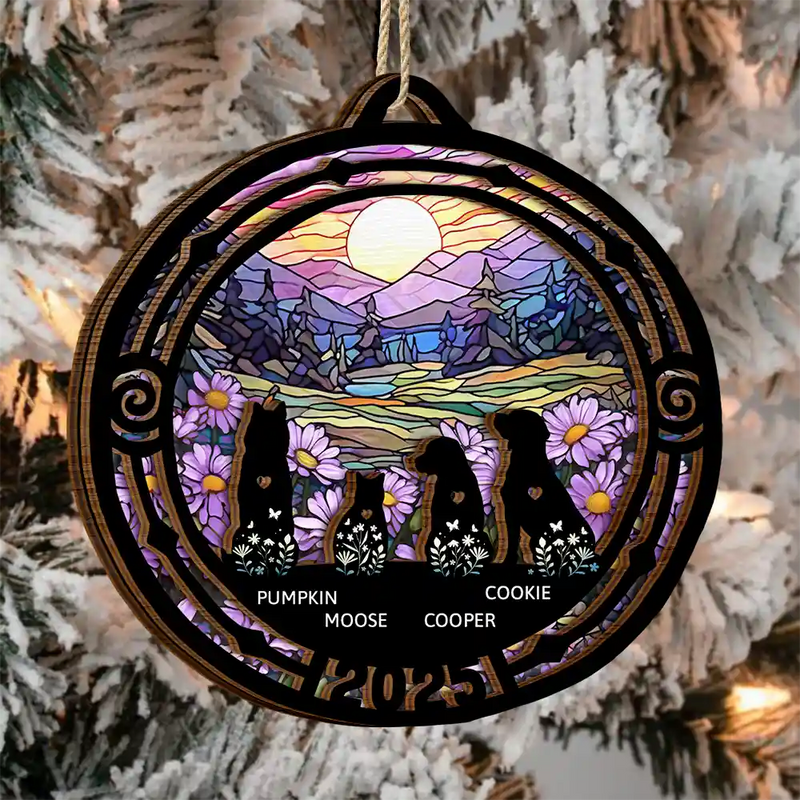 Sad,Memorial,Pet Lovers,Christmas - Memorial Pet Silhouette - Personalized 2-Layered Wooden Ornament