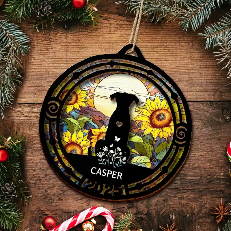 Sad,Memorial,Pet Lovers,Christmas - Memorial Pet Silhouette - Personalized 2-Layered Wooden Ornament