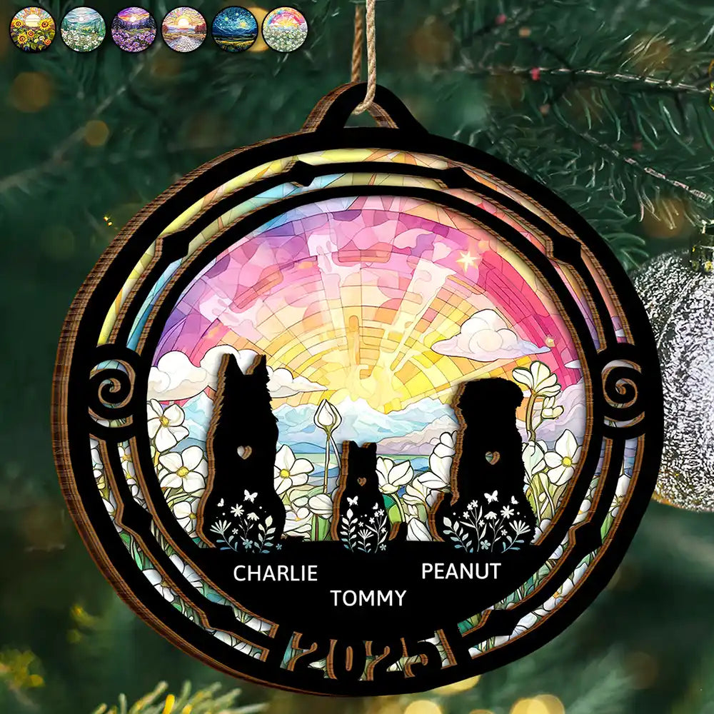 Sad,Memorial,Pet Lovers,Christmas - Memorial Pet Silhouette - Personalized 2-Layered Wooden Ornament