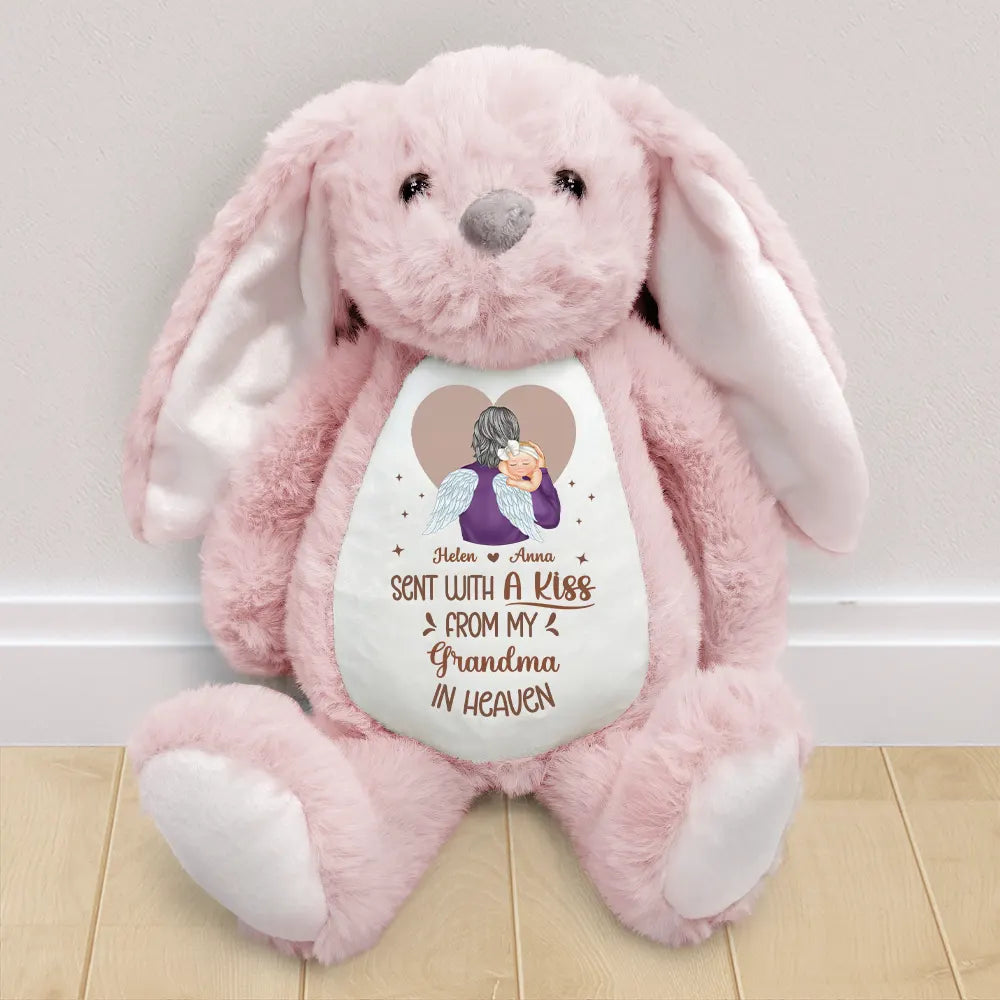 Memorial,Pregnant Mom,New Mom,New Dad,New baby,Parents - Memorial Sent With A Kiss From My Great Grandma In Heaven - Personalized Soft Toy Bunny
