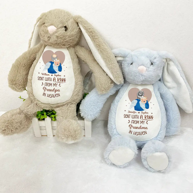 Memorial,Pregnant Mom,New Mom,New Dad,New baby,Parents - Memorial Sent With A Kiss From My Great Grandma In Heaven - Personalized Soft Toy Bunny
