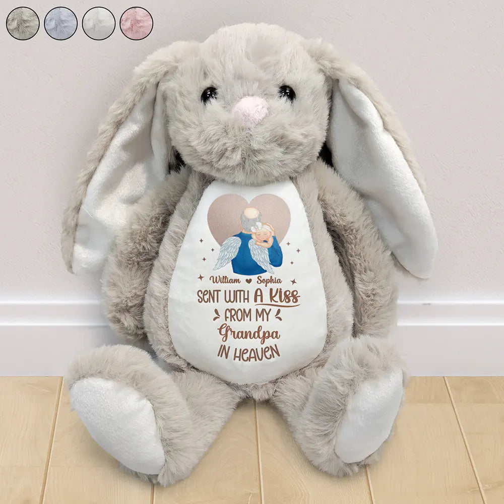 Memorial,Pregnant Mom,New Mom,New Dad,New baby,Parents - Memorial Sent With A Kiss From My Great Grandma In Heaven - Personalized Soft Toy Bunny
