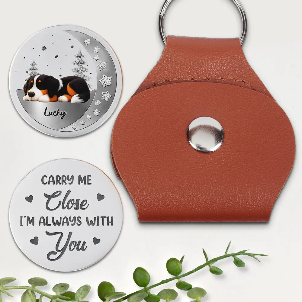 Memorial, Pet Lovers, Pet Mom, Pet Dad, Dog Lovers, Dog Mom, Dog Dad, Sad, Top Market - Memorial Sleeping Dog Carry Me Close - Personalized Leather Pocket Hug