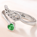 Memorial, Family, Pet Lovers, Sad - Memorial Your Loved One Family Loss Pet Loss - Personalized Wing And Heart Birthstone Ring