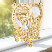 Memorial,Family,Gift For Men,Gift For Women,Sad,Top Market - Memorial Your Wings Were Ready Diamond 3D Effect - Personalized Window Hanging Suncatcher Ornament