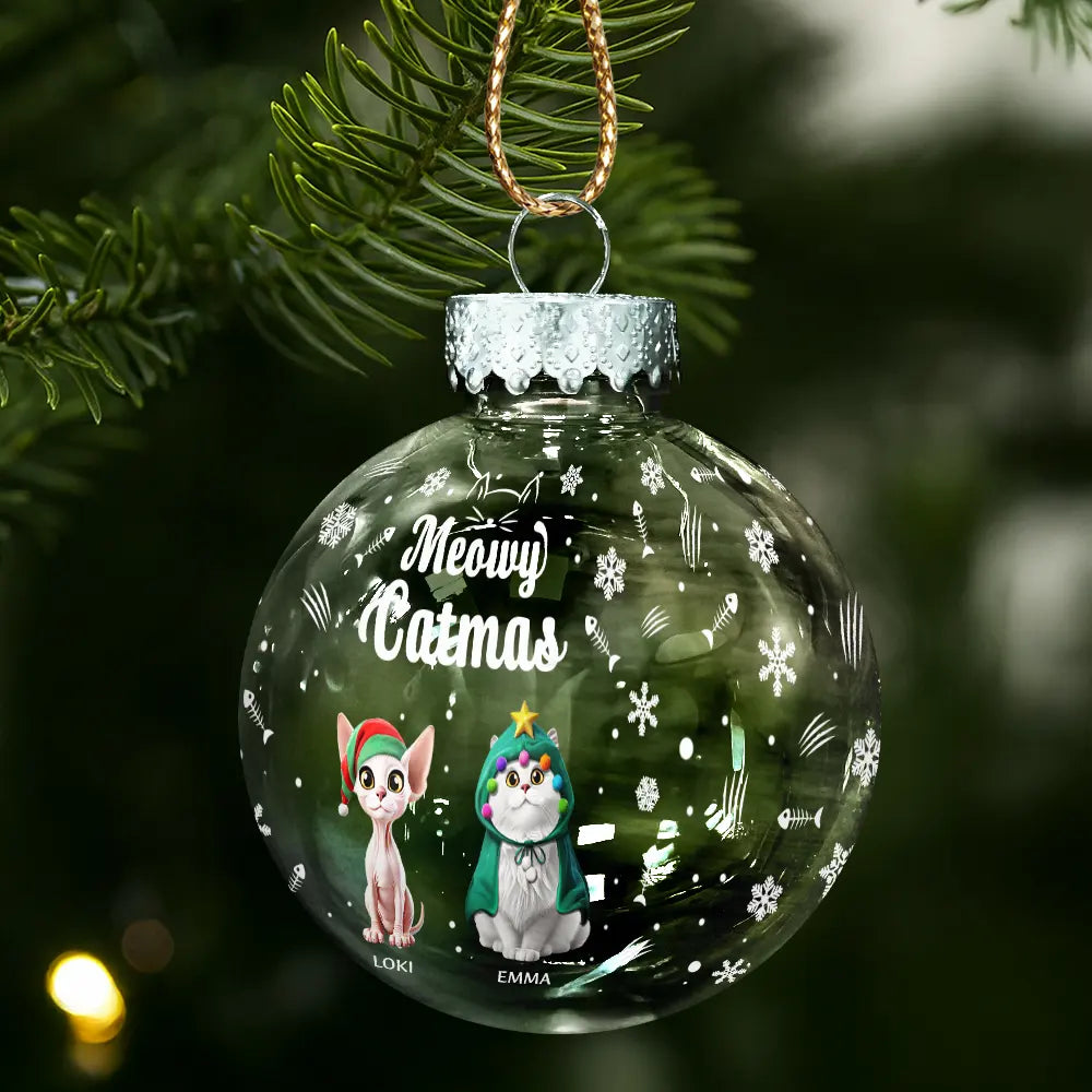 Cat Lovers,Pet Lovers,Happy,Christmas - Meowy Catmas - Personalized Ball Ornament