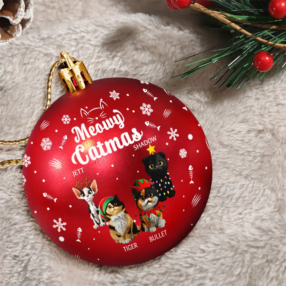 Cat Lovers,Pet Lovers,Happy,Christmas - Meowy Catmas - Personalized Ball Ornament
