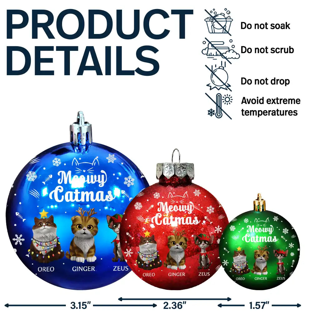 Cat Lovers,Pet Lovers,Happy,Christmas - Meowy Catmas - Personalized Ball Ornament