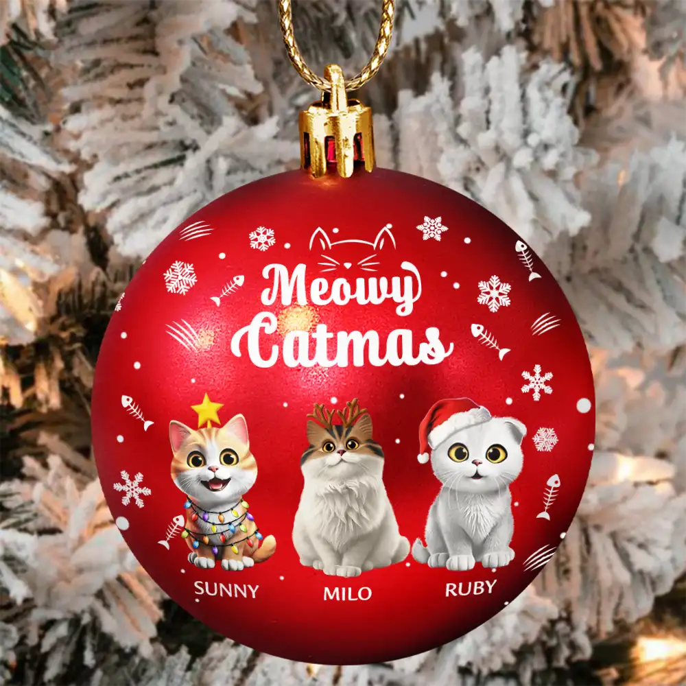 Cat Lovers,Pet Lovers,Happy,Christmas - Meowy Catmas - Personalized Ball Ornament