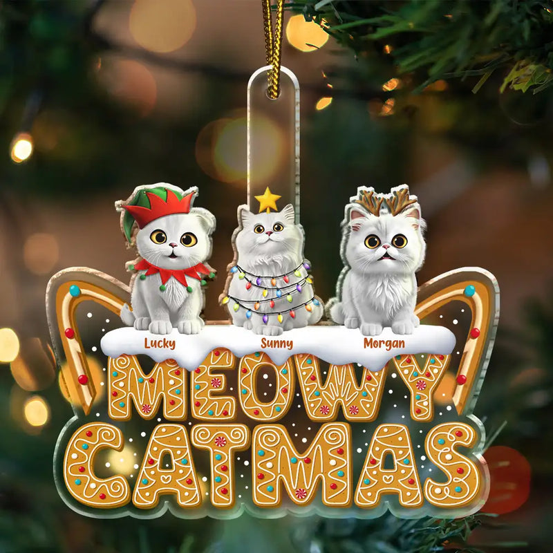 Funny,Cat Lovers - Meowy Catmas - Personalized Custom Shaped Acrylic Ornament