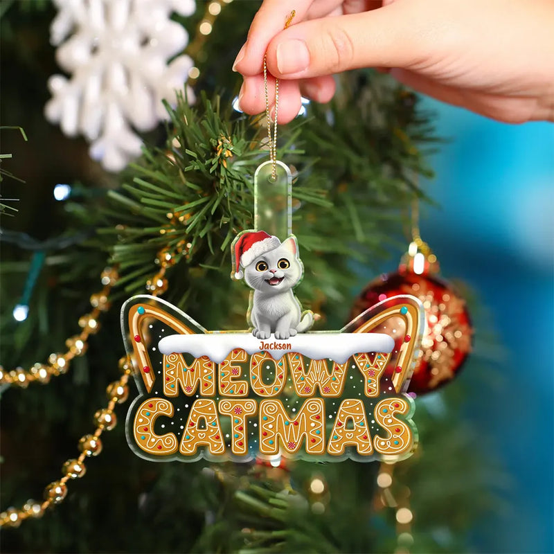 Funny,Cat Lovers - Meowy Catmas - Personalized Custom Shaped Acrylic Ornament
