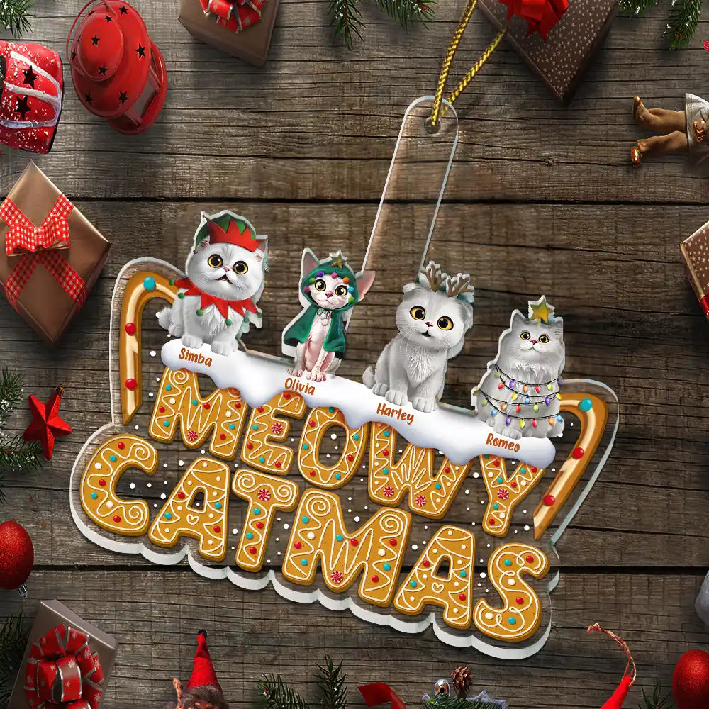 Funny,Cat Lovers - Meowy Catmas - Personalized Custom Shaped Acrylic Ornament
