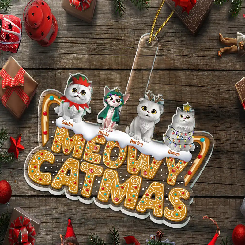 Funny,Cat Lovers - Meowy Catmas - Personalized Custom Shaped Acrylic Ornament