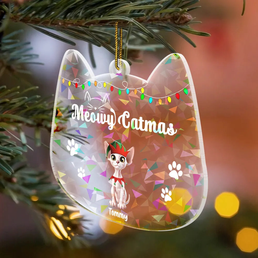 Cat Lovers,Funny,Christmas - Meowy Catmas - Personalized Holographic Acrylic Ornament