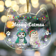 Cat Lovers,Funny,Christmas - Meowy Catmas - Personalized Holographic Acrylic Ornament
