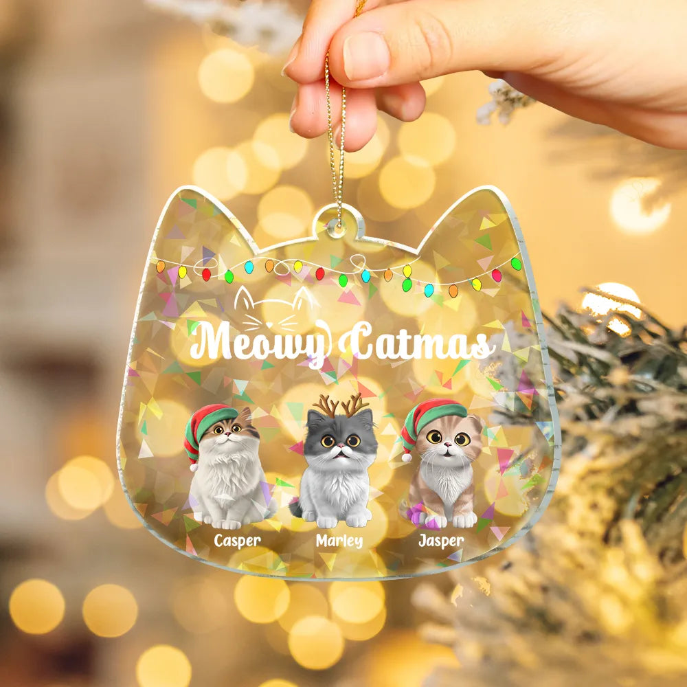 Cat Lovers,Funny,Christmas - Meowy Catmas - Personalized Holographic Acrylic Ornament