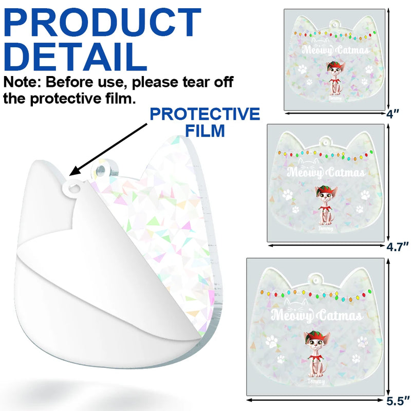 Cat Lovers,Funny,Christmas - Meowy Catmas - Personalized Holographic Acrylic Ornament