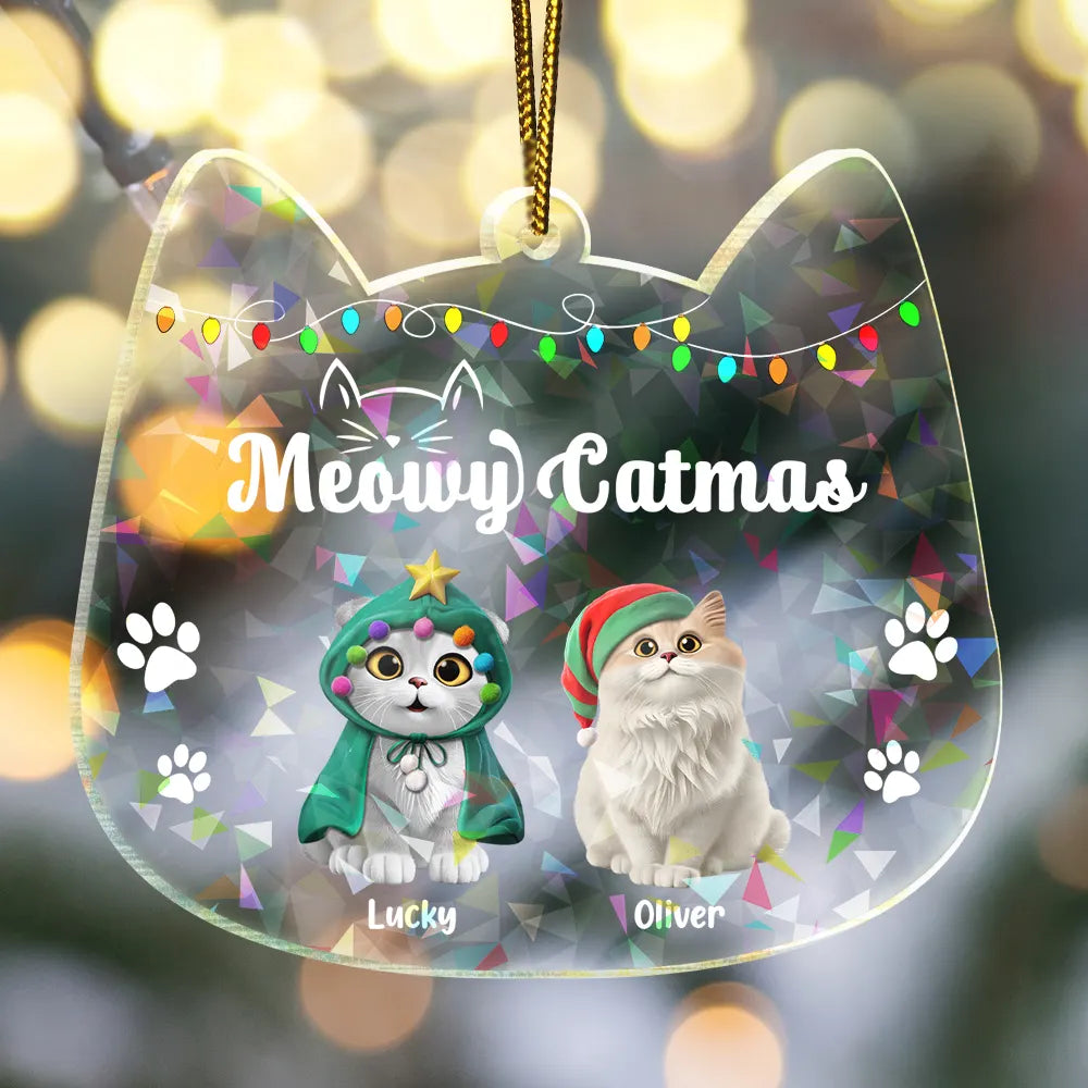 Cat Lovers,Funny,Christmas - Meowy Catmas - Personalized Holographic Acrylic Ornament