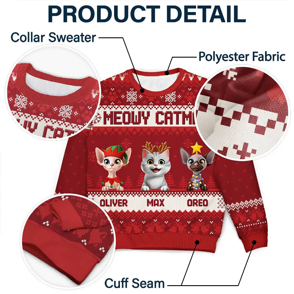 Cat Lovers,Pet Lovers,Christmas,Funny - Meowy Catmas 3D Effect Cat - Personalized Unisex Ugly Sweater