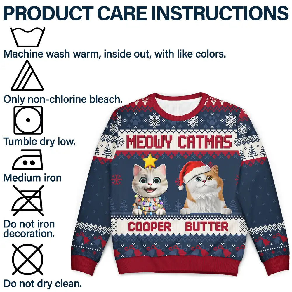 Cat Lovers,Pet Lovers,Christmas,Funny - Meowy Catmas 3D Effect Cat - Personalized Unisex Ugly Sweater