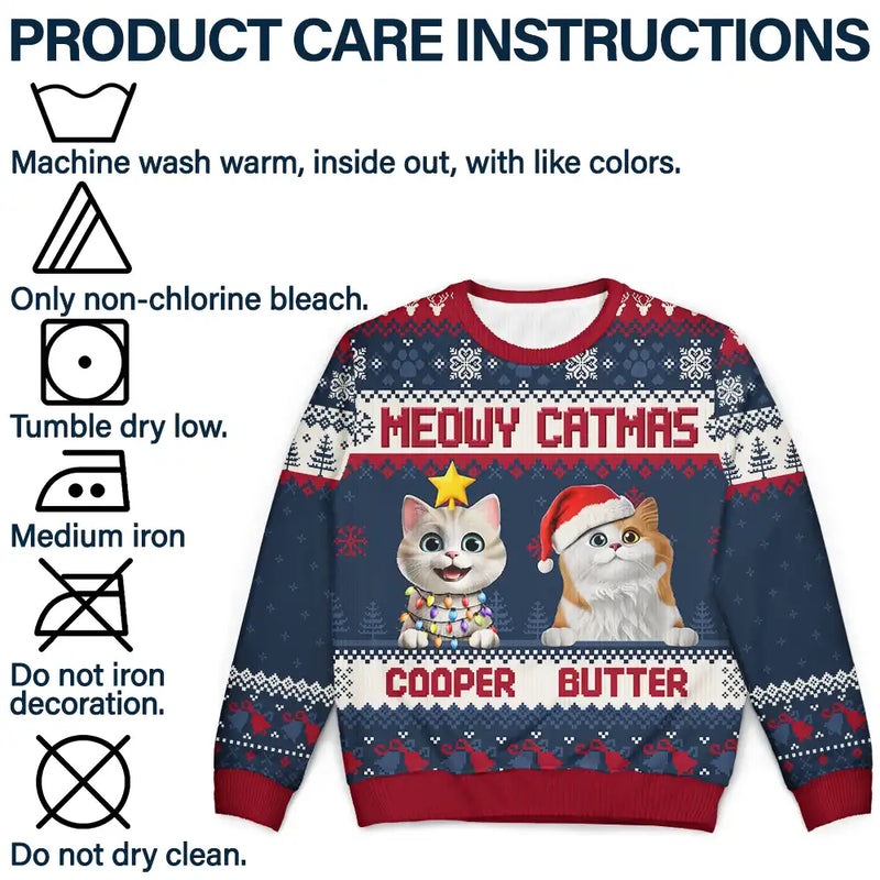 Cat Lovers,Pet Lovers,Christmas,Funny - Meowy Catmas 3D Effect Cat - Personalized Unisex Ugly Sweater