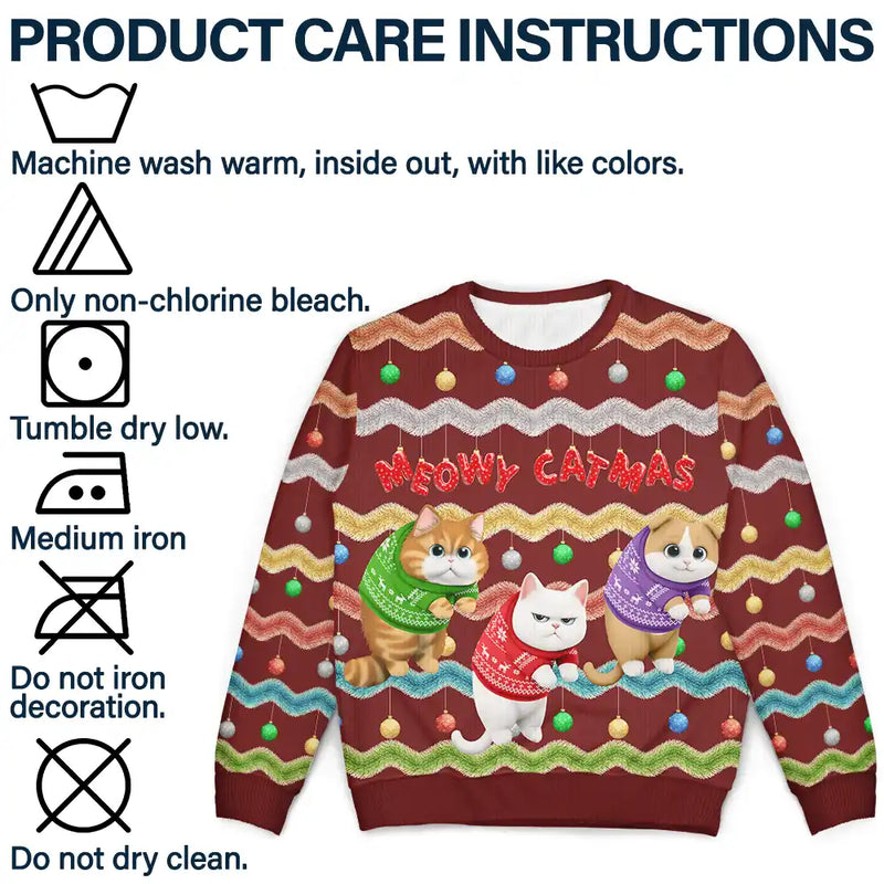 Cat Lovers, Funny - Meowy Catmas 3D Effect Hanging Cat Fun Tinsel - Personalized Unisex Ugly Sweater