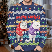 Cat Lovers, Funny - Meowy Catmas 3D Effect Hanging Cat Fun Tinsel - Personalized Unisex Ugly Sweater