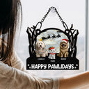 Christmas, Cat Lovers, Dog Lovers, Pet Lovers, Happy - Meowy Catmas Christmas Pet Lovers - Personalized Window Hanging Suncatcher Ornament