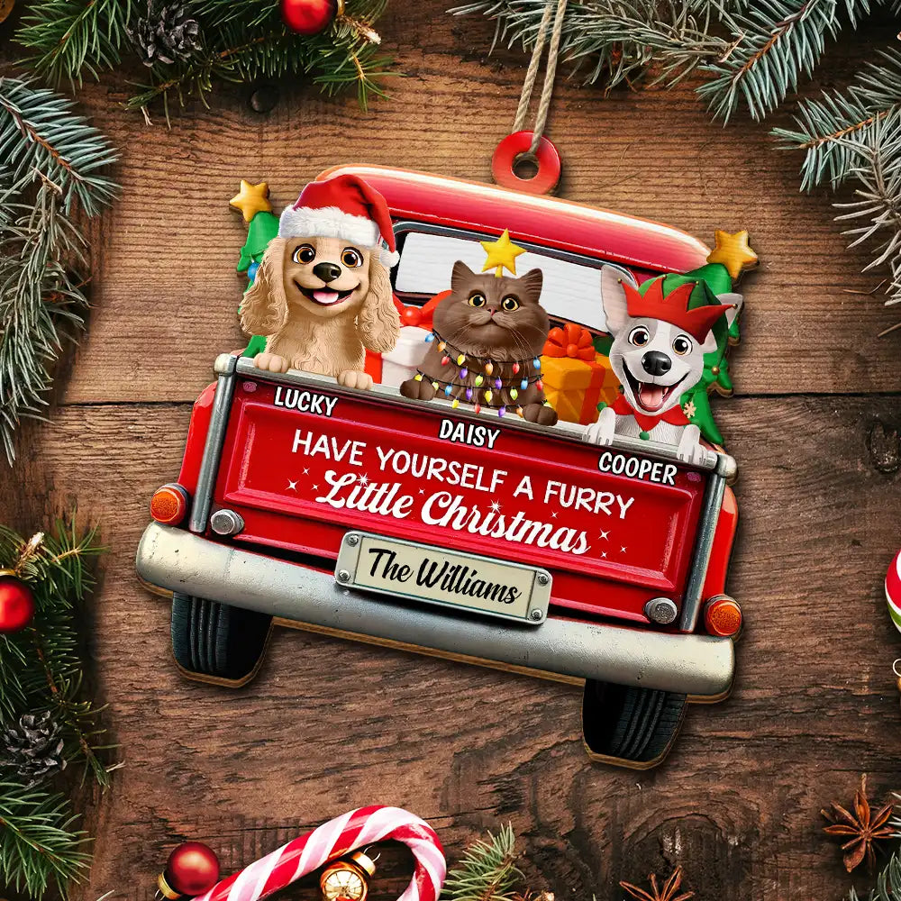 Christmas,Pet Lovers,Happy,Cat Lovers,Dog Lovers - Meowy Catmas Christmas Tree - Personalized Custom Shaped Wooden Ornament