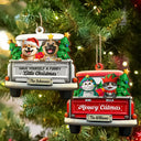 Christmas,Pet Lovers,Happy,Cat Lovers,Dog Lovers - Meowy Catmas Christmas Tree - Personalized Custom Shaped Wooden Ornament