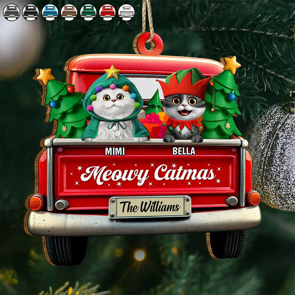 Christmas,Pet Lovers,Happy,Cat Lovers,Dog Lovers - Meowy Catmas Christmas Tree - Personalized Custom Shaped Wooden Ornament