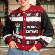 Cat Lovers,Cat Mom,Funny,Christmas - Meowy Catmas Funny 3D Effect Cats - Personalized Cardigan
