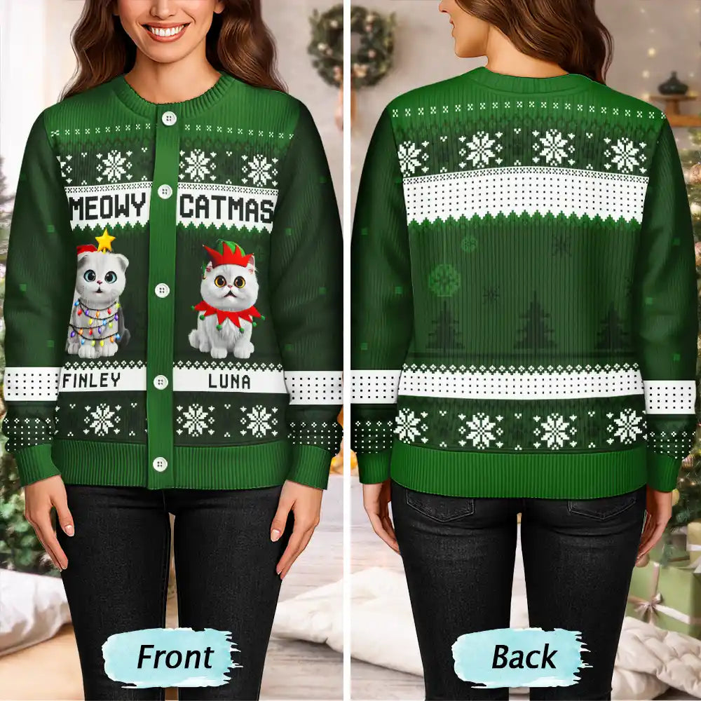 Cat Lovers,Cat Mom,Funny,Christmas - Meowy Catmas Funny 3D Effect Cats - Personalized Cardigan